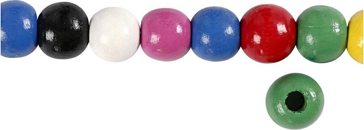 CC Wooden Beads Mix, dia. 10 mm, hole size 3 mm, approx. 680 pcs. assorted, assorted colours, 230 g/ 1 pack