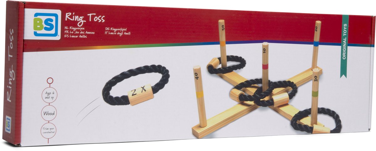 BS Toys Ring Toss Game - Outdoor Toy for Ages 6 and up - Ring Throwing - Children's Throwing Game - 5 Rings - 50x50x10 cm - Ring Toss - Wooden Throwing Game - Games for Children - Outdoor Toys - Outdoor Game - Outdoor Games - Garden Toys - Gift for Child