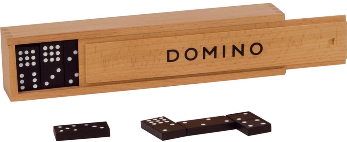 GOKI Spelletjes - Domino - 55 Blokjes - In Houten Kistje - 4 Jaar