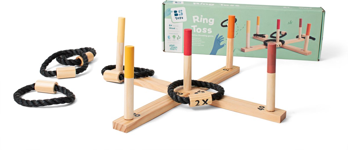 BS Toys Ring Toss Game - Outdoor Toy for Ages 6 and up - Ring Throwing - Children's Throwing Game - 5 Rings - 50x50x10 cm - Ring Toss - Wooden Throwing Game - Games for Children - Outdoor Toys - Outdoor Game - Outdoor Games - Garden Toys - Gift for Child