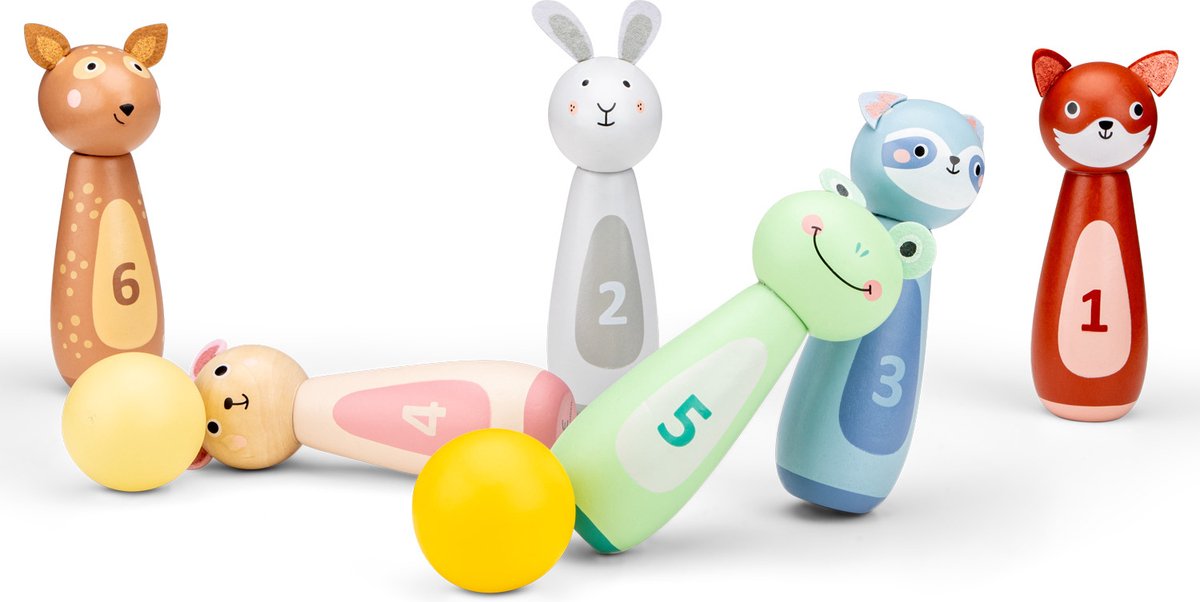 Woet® Houten Dieren Bowling Set voor Kinderen - Kegelspel met 6 Kegels en 2 Ballen - Educatief Spel - Vanaf 3 Jaar