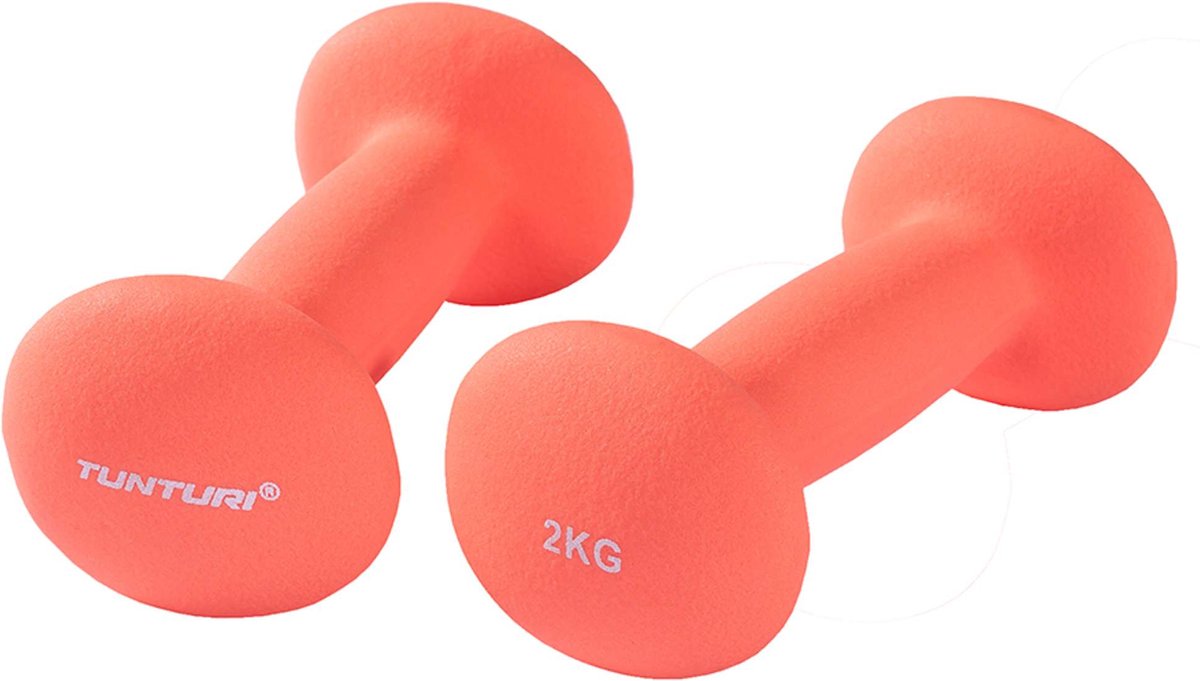 Tunturi Dumbbell set - 2 x 2.0 kg - Neoprene - Fluorescent Red - Incl. free fitness app