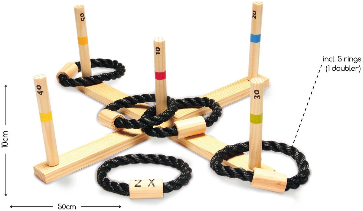 BS Toys Ring Toss Game - Outdoor Toy for Ages 6 and up - Ring Throwing - Children's Throwing Game - 5 Rings - 50x50x10 cm - Ring Toss - Wooden Throwing Game - Games for Children - Outdoor Toys - Outdoor Game - Outdoor Games - Garden Toys - Gift for Child