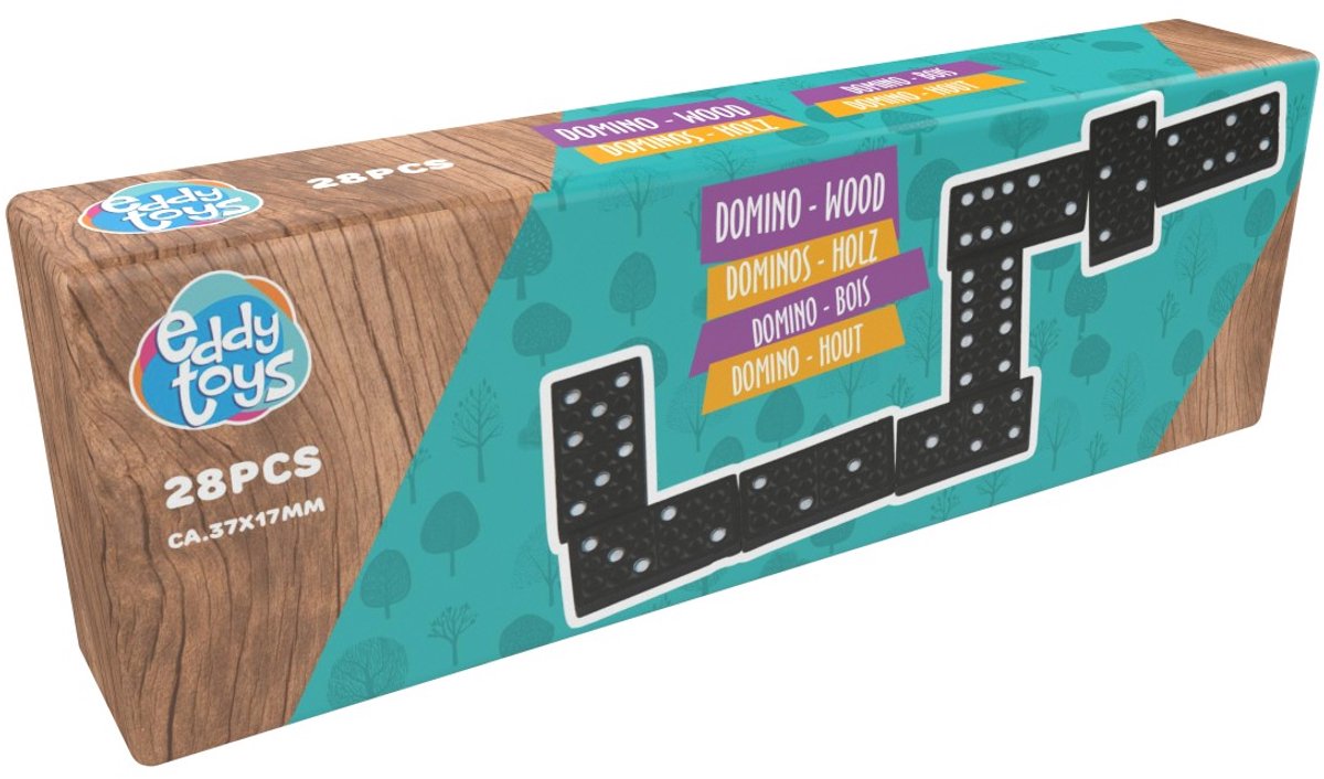 Eddy Toys Domino Hout 28 Stuks - Domino Wood Spel - Houten Dominostenen 3,7x1,7 cm - Klassiek Gezelschapsspel voor Kinderen en Volwassenen - Zwart