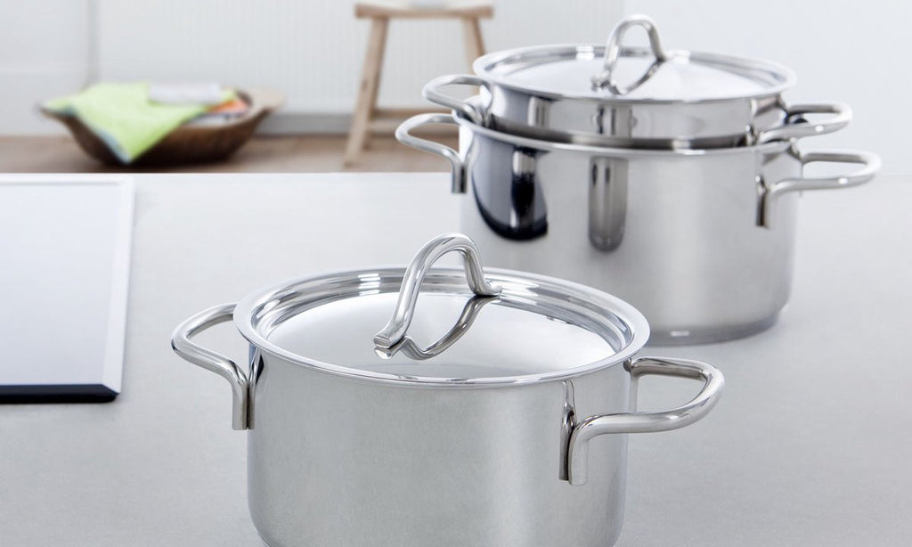 BK Profiline Pannenset 5-delig - 16/18/20/24cm - 1.6/2.5/3.5/6L - Zonder PFAS-vrije antikleeflaag - RVS pannenset - Inductie kookpan - Ovenbestendig tot 230°C - Met deksel - Zilver