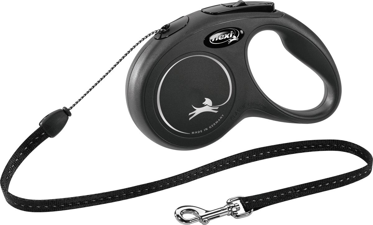 Flexi New Classic Koord - Hondenriem - Zwart - S - 8 meter - <12 kg