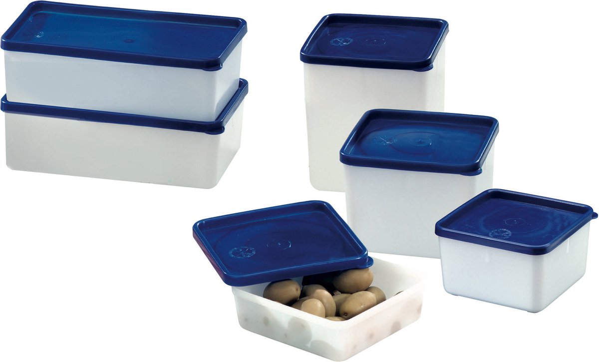 Westmark 3 voedselbewaar-/vriescontainers, inclusief deksels, vulvolume: elk 1,25 l, stapelbaar, kunststof, trio, kleur: transparant/blauw, 25332270