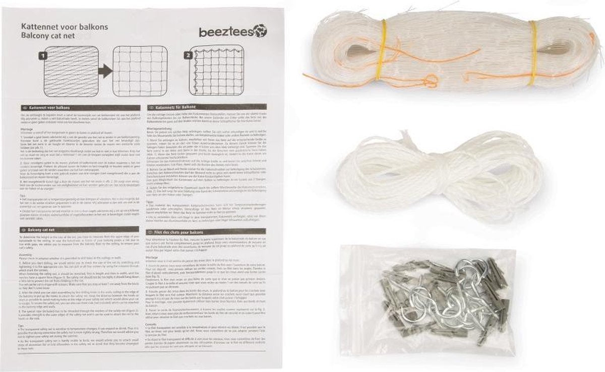 Beeztees Kattennet - Kattengaas voor balkon - Eenvoudig te bevestigen - Transparant - 8x3 m