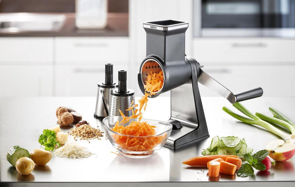 GEFU TRANSFORMA Drum Grater – With 3 LASER CUT Drums – Stainless Steel – For Vegetables, Cheese, Nuts, and Chocolate