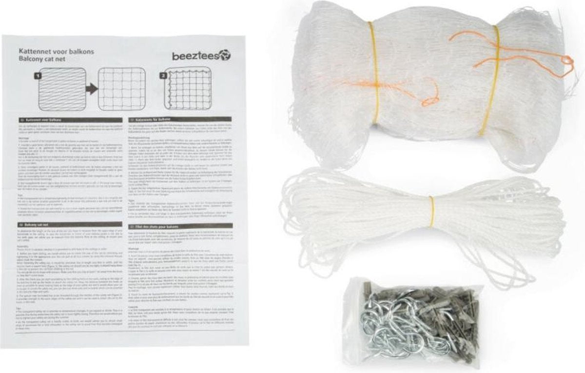 Beeztees Kattennet - Kattengaas voor balkon - Eenvoudig te bevestigen - Transparant - 8x3 m