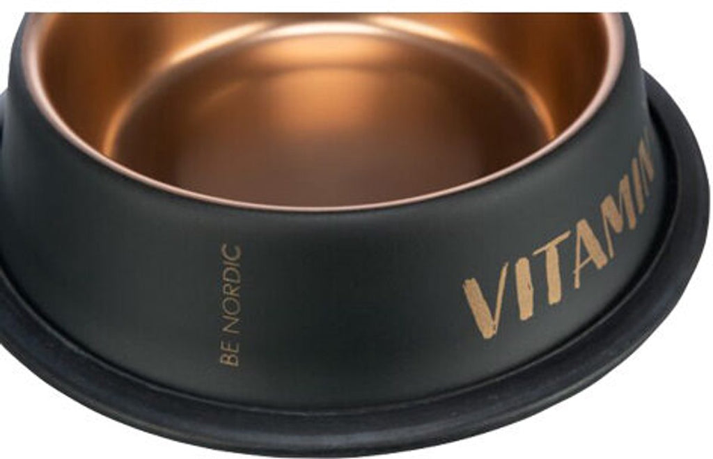 Trixie Be Nordic - Food and Water Bowl - Stainless Steel/Rubber - Black/Bronze - 23 cm - 900 ML