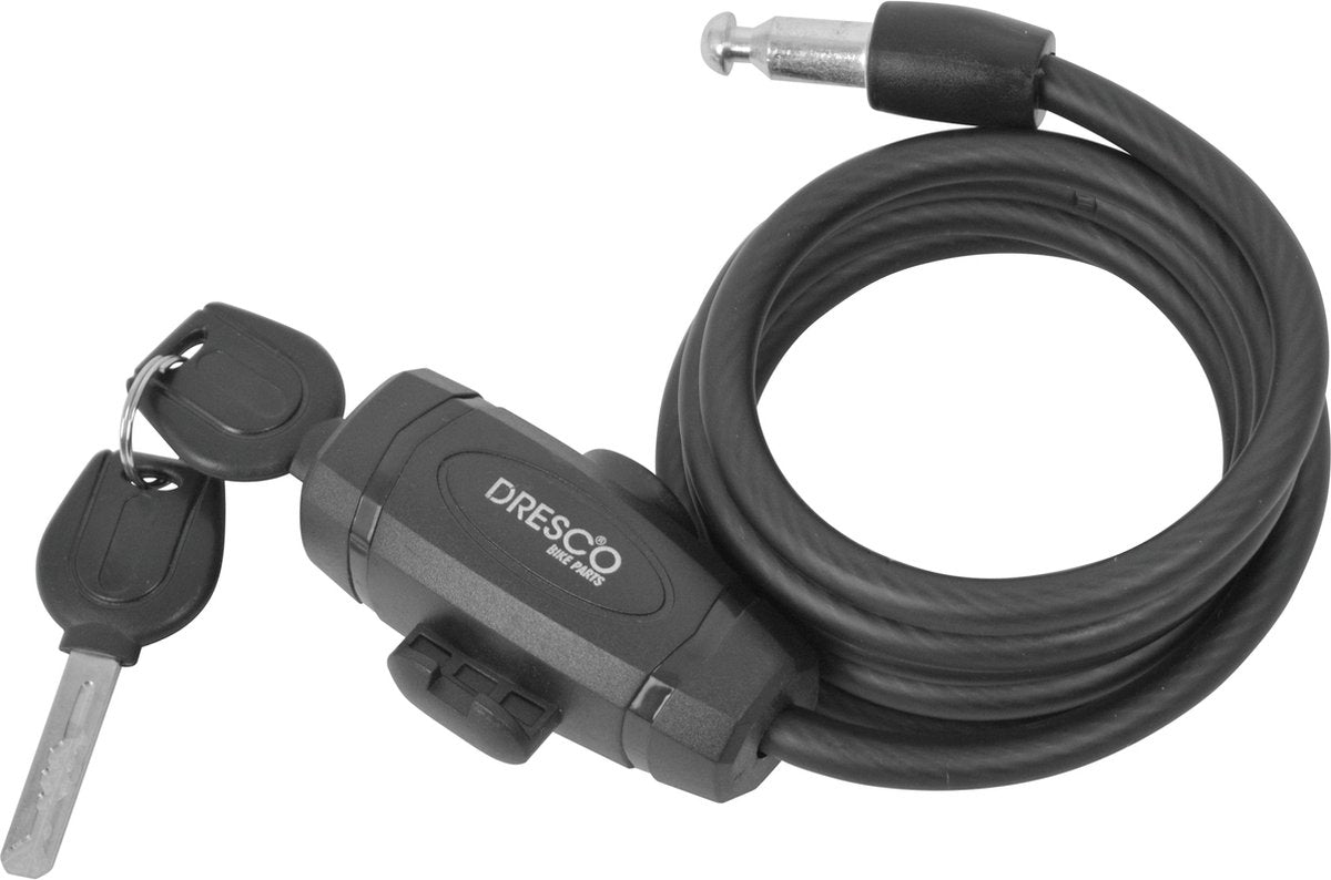 Dresco Kabelslot 150/8 - Spiraalslot - 150cm - Rond 8mm - Met steun - Matzwart