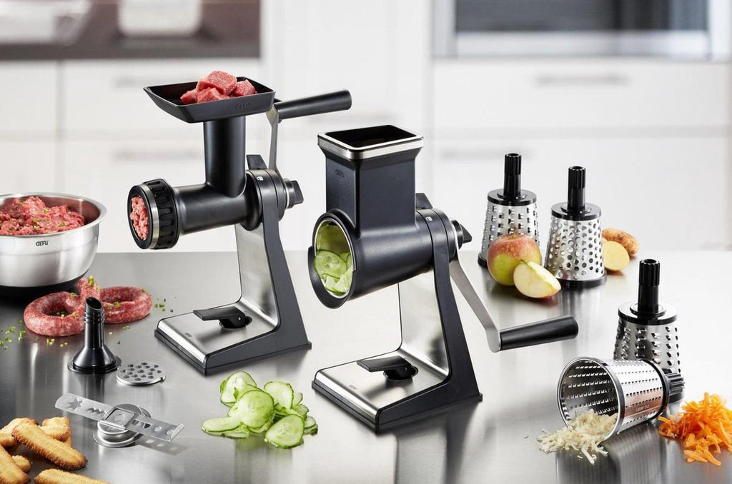 GEFU TRANSFORMA Drum Grater – With 3 LASER CUT Drums – Stainless Steel – For Vegetables, Cheese, Nuts, and Chocolate