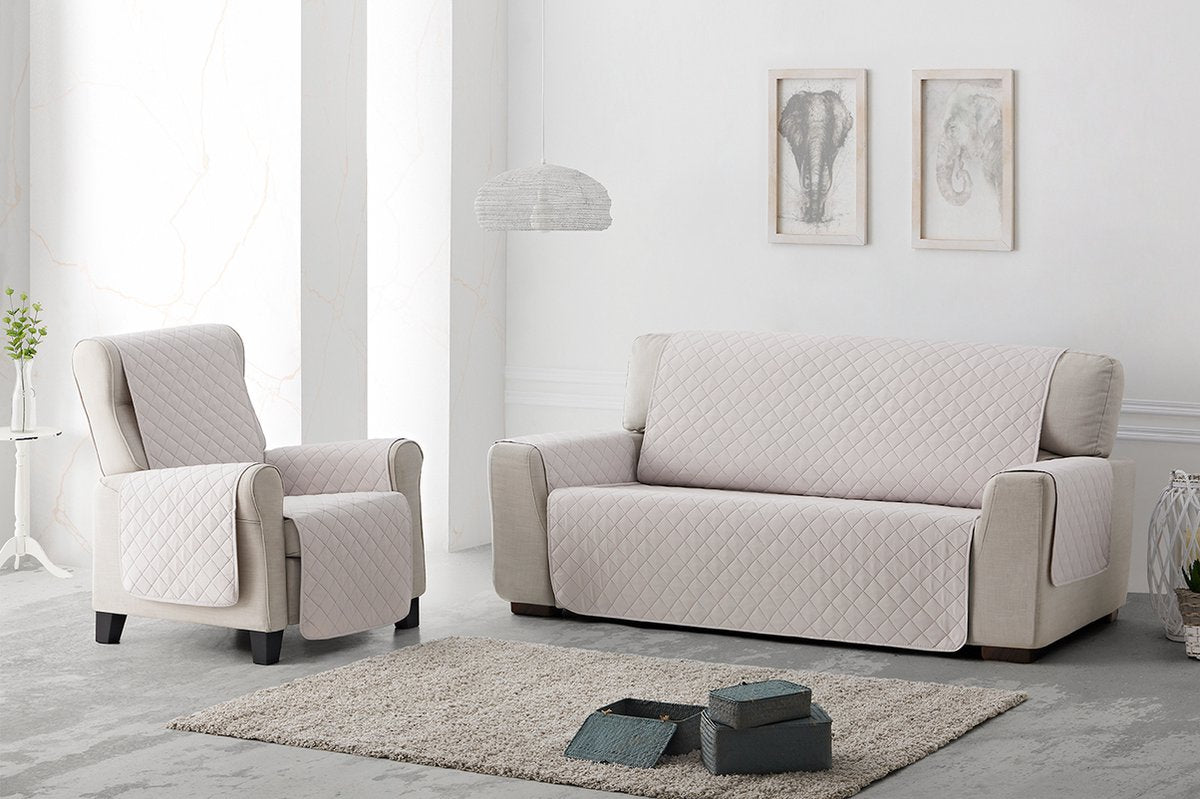 Duo Quilt Chaise Longue Left - Sofa Protector - 200cm wide - Blue - Oeko-Tex certified