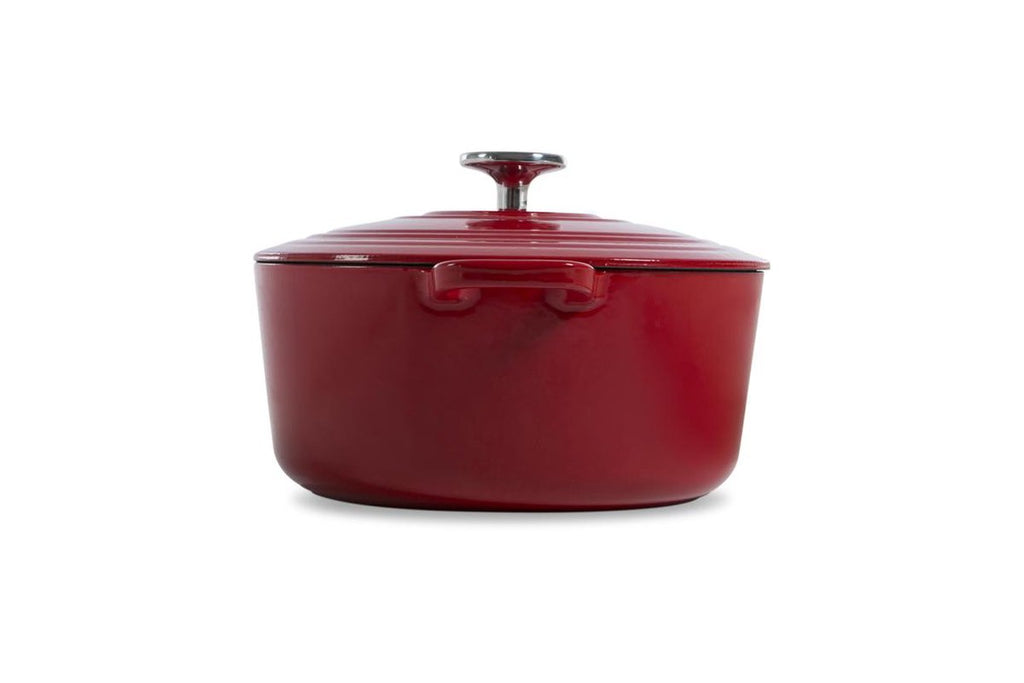 BK Bourgogne Cocotte en fonte 28cm/6,7l - cocotte induction - cocotte en fonte - va au four jusqu'à 230 degrés - couvercle avec anneaux d'arrosage - intérieur émaillé blanc - Chili Red – Retour, comme neuf