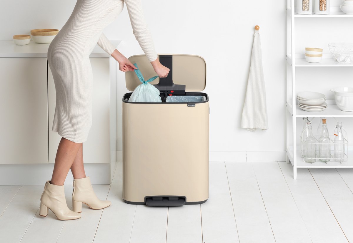 Brabantia Bo Prullenbak - 2 x 30 liter - Afvalscheiding - Soft Beige