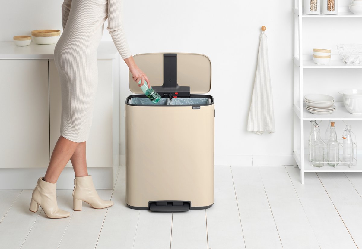 Brabantia Bo Prullenbak - 2 x 30 liter - Afvalscheiding - Soft Beige