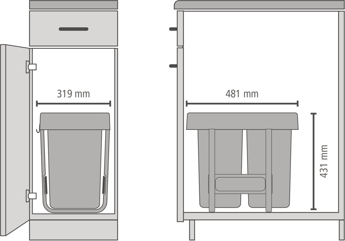 Brabantia Sort & Go Inbouw Prullenbak - 2 x 15 liter - Jade Green en Dark Grey