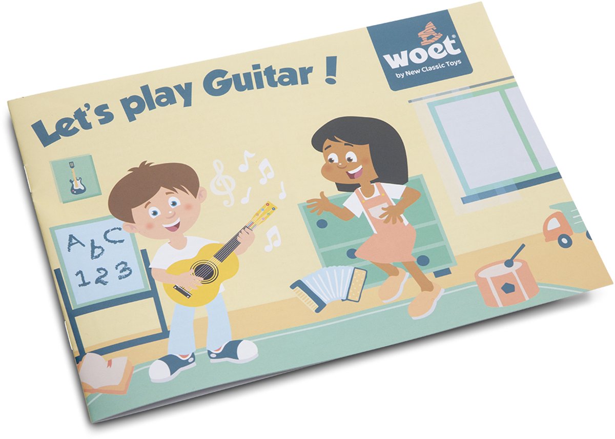 Woet® Houten Speelgoedgitaar met Draagriem - Bruin / Naturel - Speelgoedinstrument - Mijn eerste Gitaar Inclusief Muziekboekje - Speelgitaar voor Kinderen - Vanaf 3 Jaar