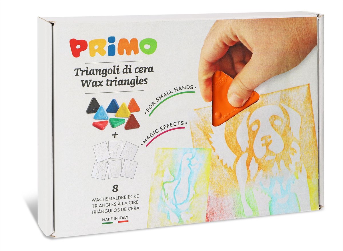 Primo PRIMO - 8 Triangular wax crayons side 50 mm with stencils in a box