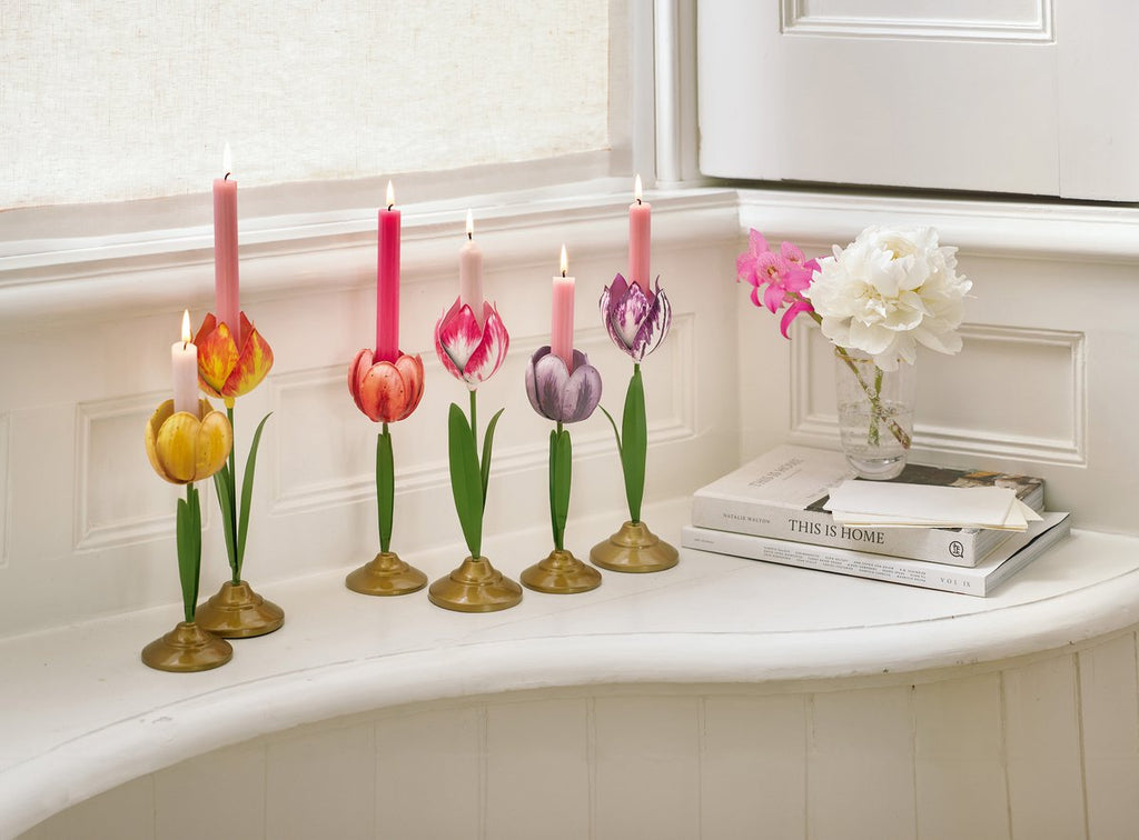 Pip Studio - Tulpen Kandelaar - Woonaccessoires - Geel kaarsenhouder - 26cm - Set van 2 kaarsenhouders