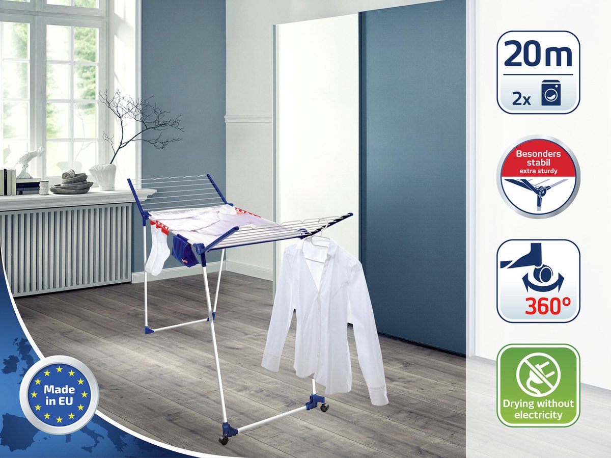 Leifheit droogrek Pegasus 200 Solid Deluxe Mobile - met wieltjes - 20 m drooglengte