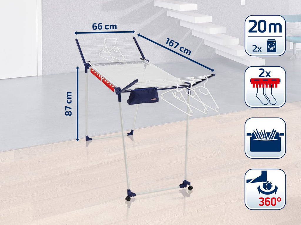 Leifheit droogrek Pegasus 200 Solid Deluxe Mobile - met wieltjes - 20 m drooglengte