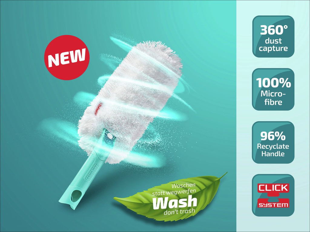 Leifheit Superduster M plumeau set - click system handvat - incl. 2 wasbare overtrek - microvezel