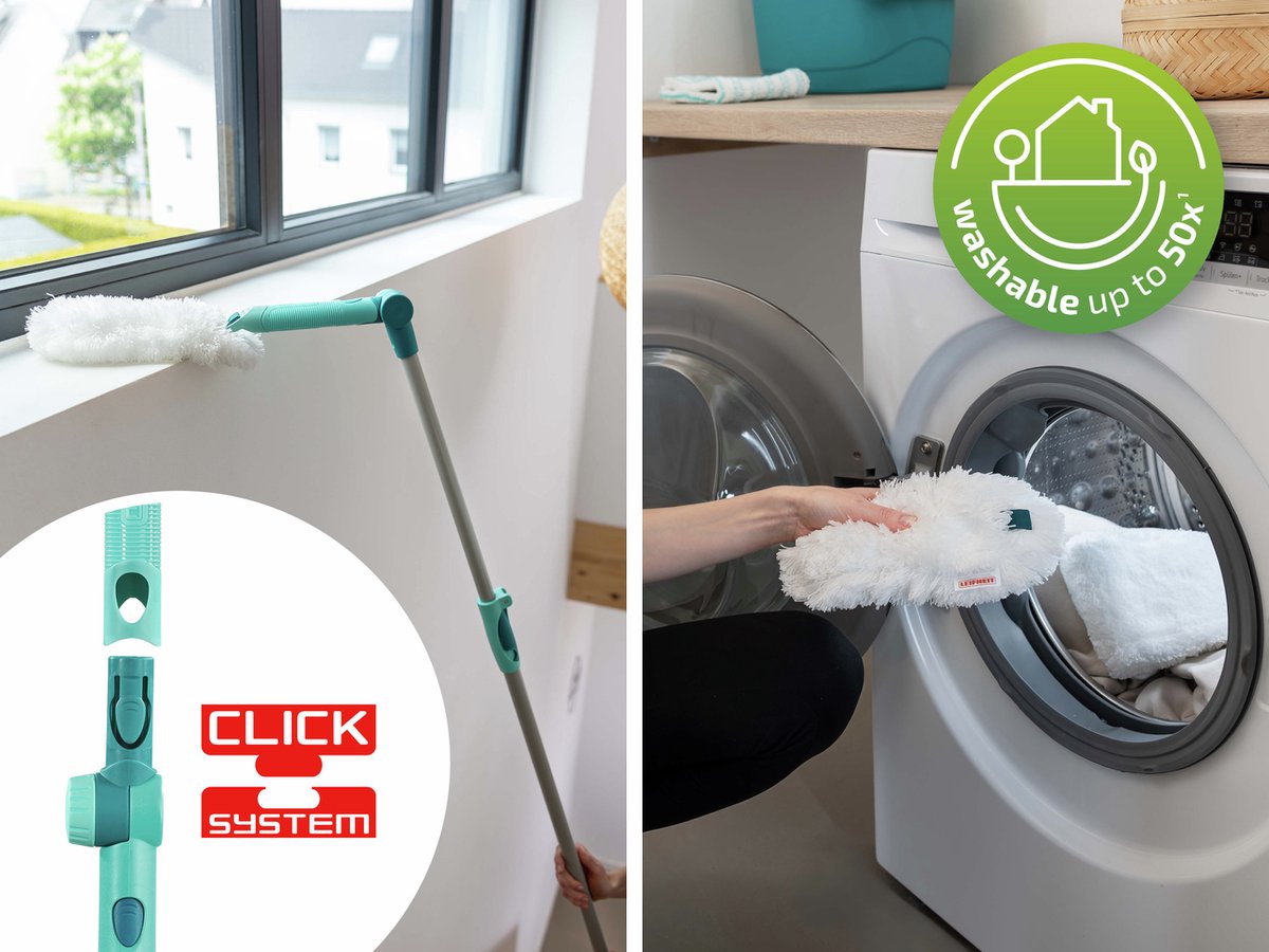 Leifheit Superduster M plumeau set - click system handvat - incl. 2 wasbare overtrek - microvezel