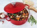 BK Bourgogne Cocotte en fonte 28cm/6,7l - cocotte induction - cocotte en fonte - va au four jusqu'à 230 degrés - couvercle avec anneaux d'arrosage - intérieur émaillé blanc - Chili Red – Retour, comme neuf