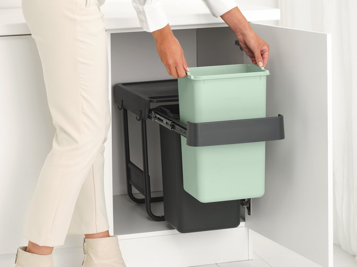 Brabantia Sort & Go Inbouw Prullenbak - 2 x 15 liter - Jade Green en Dark Grey