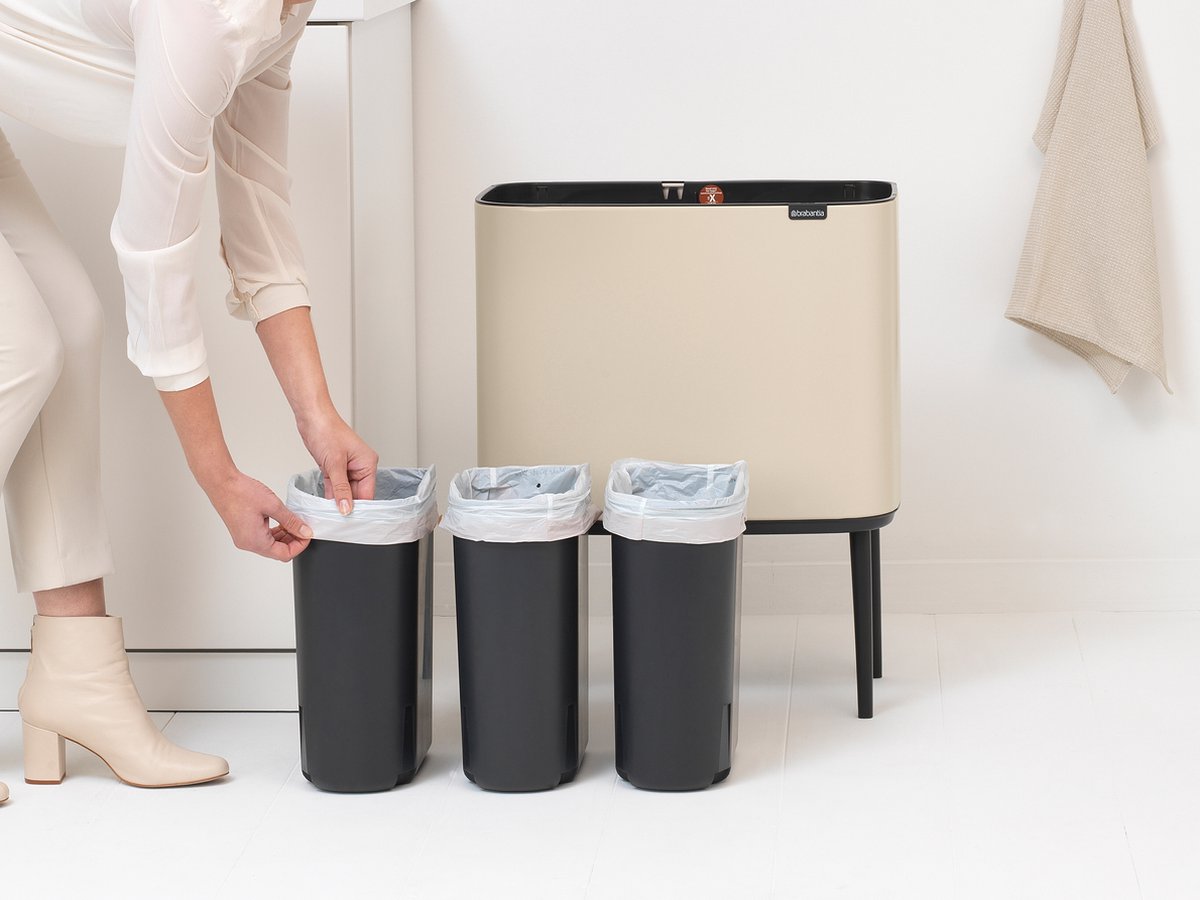 Brabantia Bo Touch Bin Prullenbak - 3 x 11 liter - Afvalscheiding - Soft Beige