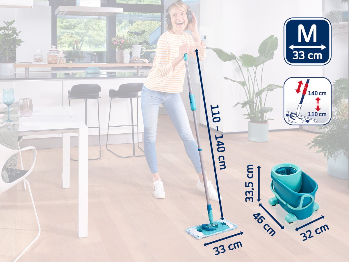 Leifheit Clean Twist M vloerwisser Ergo mobiel - dweil set compleet systeem met wieltjes - 33 cm - 6 liter – Retour, als nieuw