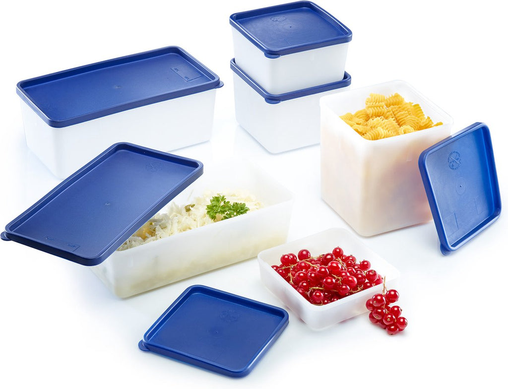 Westmark 3 food storage/freezer containers, includes lids, capacity: 1.25 l each, stackable, plastic, trio, color: transparent/blue, 25332270