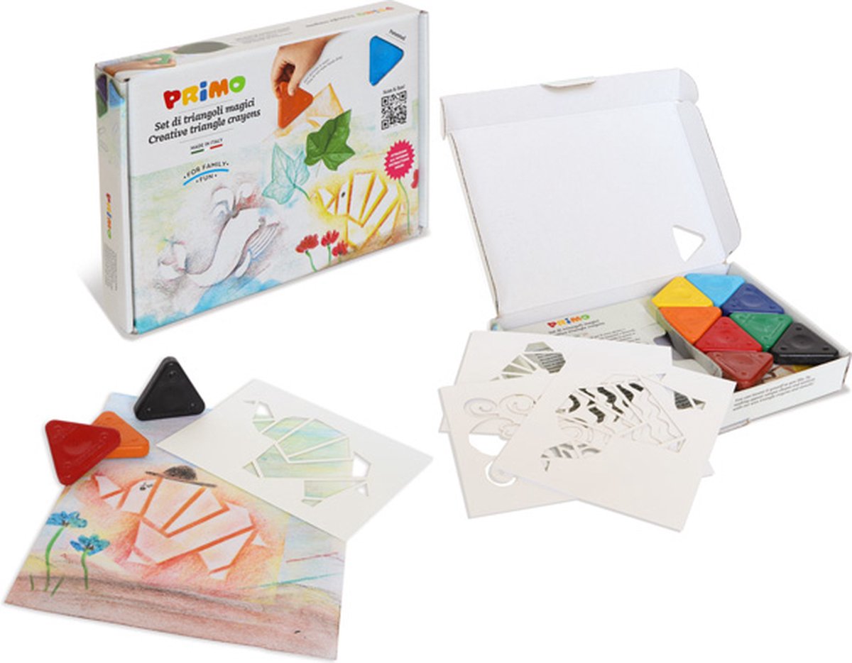 Primo PRIMO - 8 Triangular wax crayons side 50 mm with stencils in a box