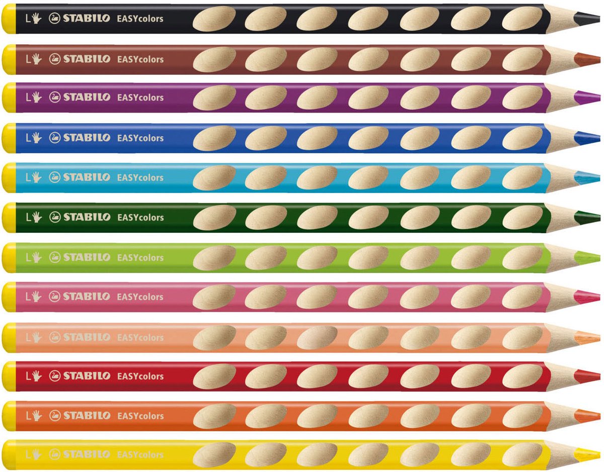 STABILO EASYcolors - Ergonomic Coloured Pencils - Left-handed - Extra Thick 4.2 mm Lead - Set of 12 Colours