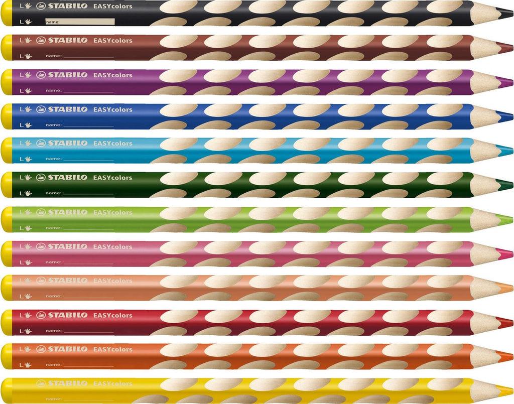 STABILO EASYcolors - Ergonomic Coloured Pencils - Left-handed - Extra Thick 4.2 mm Lead - Set of 12 Colours
