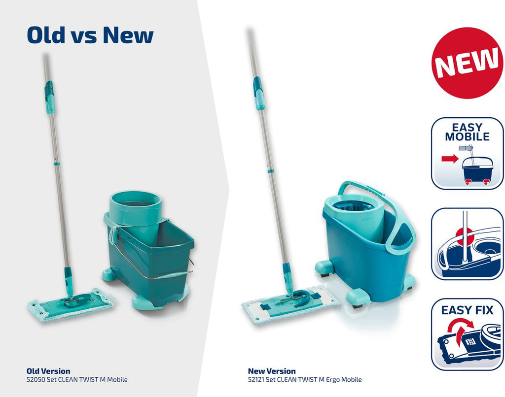 Balai à franges Leifheit Clean Twist M Ergo mobile - ensemble de nettoyage système complet avec roulettes - 33 cm - 6 litres – Retour, comme neuf