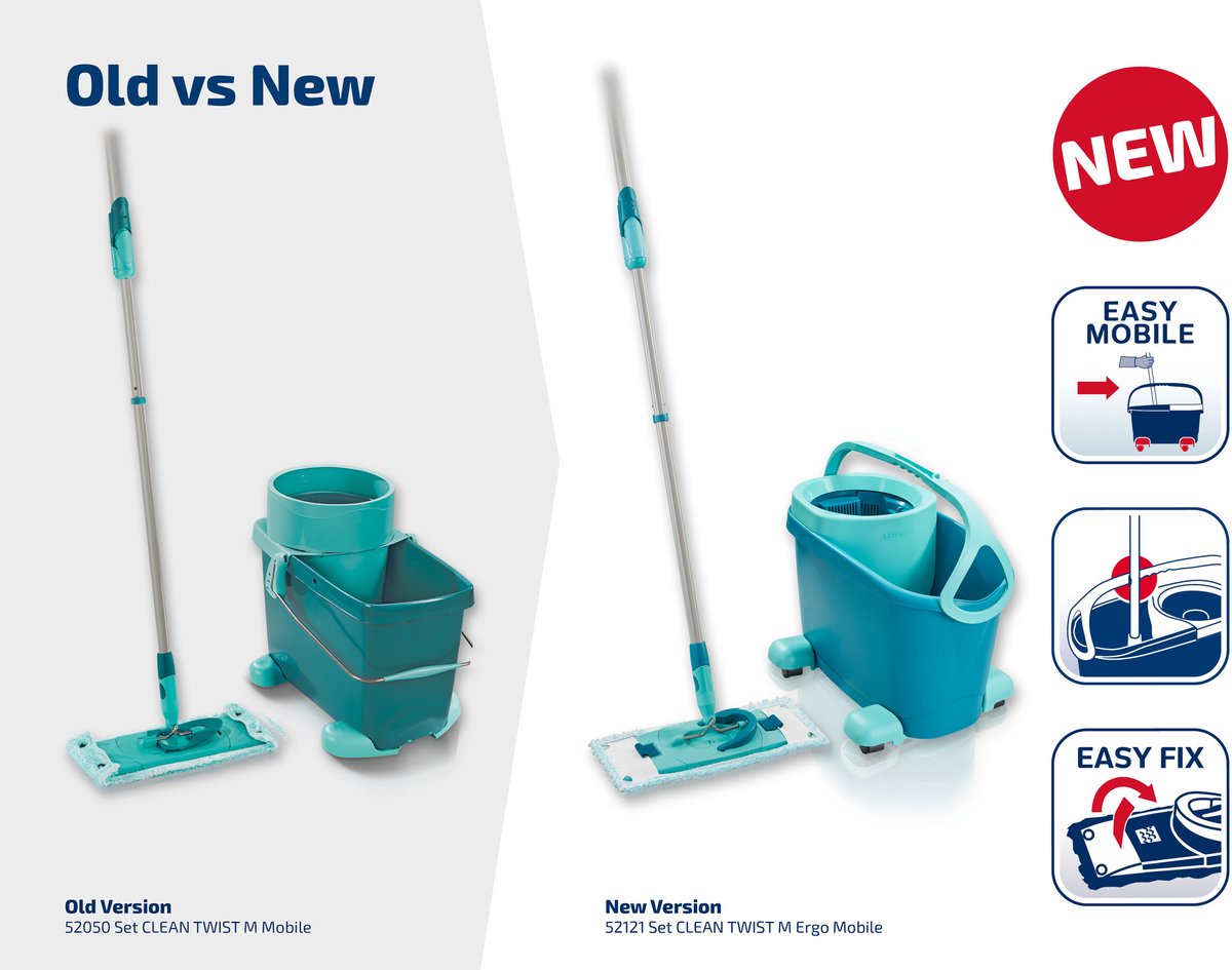Balai à franges Leifheit Clean Twist M Ergo mobile - ensemble de nettoyage système complet avec roulettes - 33 cm - 6 litres – Retour, comme neuf