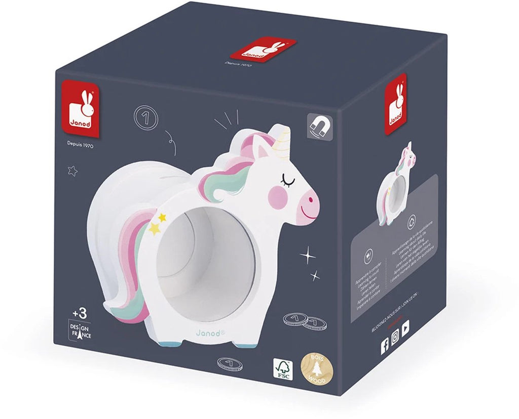 Janod - Unicorn - Houten spaarpot met transparante voorkant