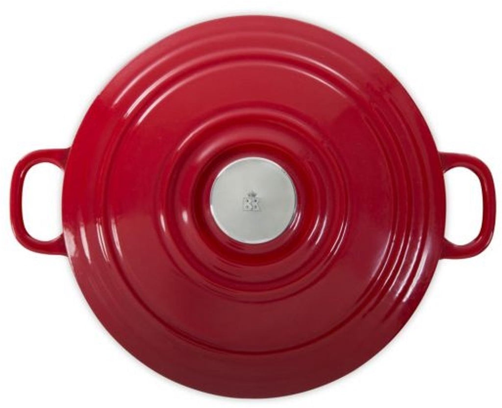 BK Bourgogne Cocotte en fonte 28cm/6,7l - cocotte induction - cocotte en fonte - va au four jusqu'à 230 degrés - couvercle avec anneaux d'arrosage - intérieur émaillé blanc - Chili Red – Retour, comme neuf