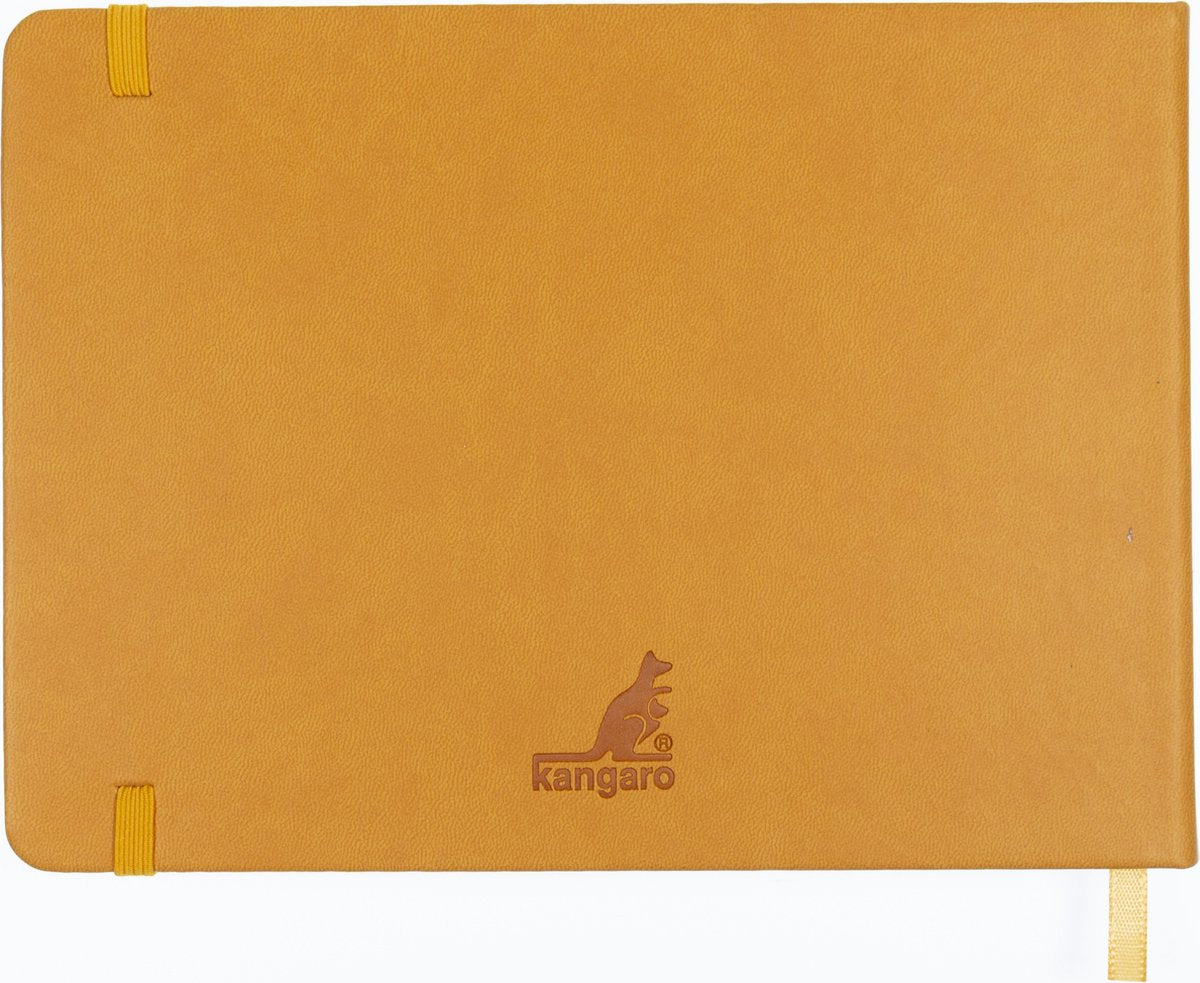 Kangaro schetsboek - A5 landscape - okergeel - PU hardcover - met elastiek en lint