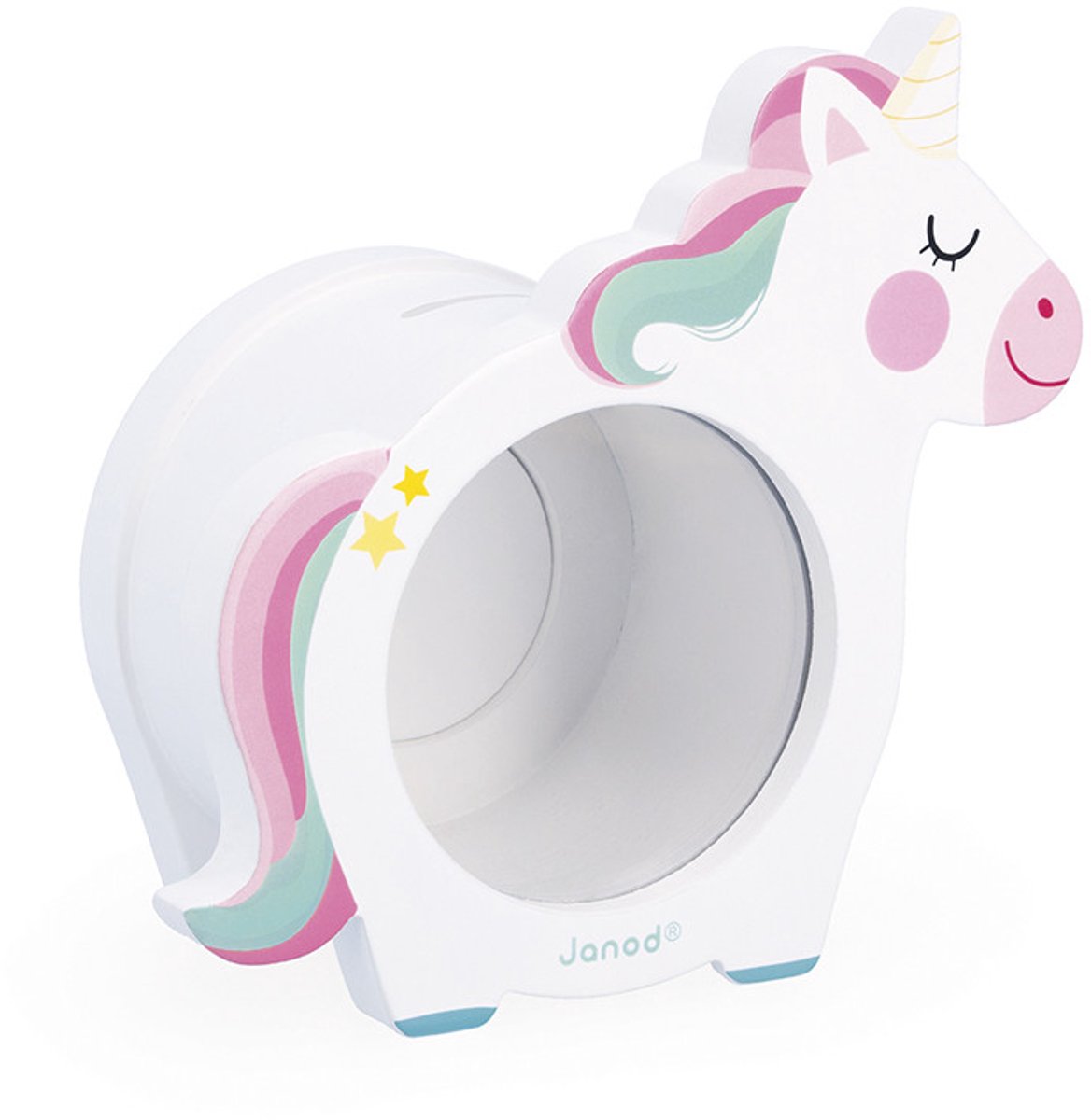 Janod - Unicorn - Houten spaarpot met transparante voorkant