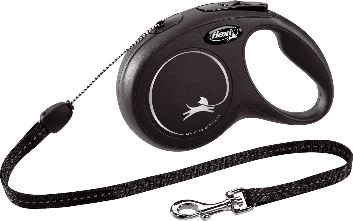 Flexi New Classic Koord - Hondenriem - Zwart - S - 8 meter