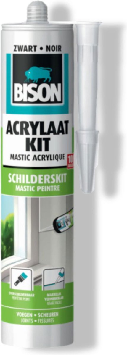 Bison Acrylic Sealant Universal black cartridge 300 ml - sealant for sealing joints, seams, gaps and cracks, paintable, smooth finish