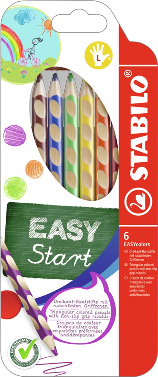 STABILO EASYcolors - Ergonomic Coloured Pencils - Left-handed - Extra Thick 4.2 mm Lead - Set of 12 Colours