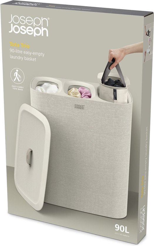 Joseph Joseph Tota Wasmand - 3 Compartimenten – Was Sorteren – 90 Liter - Ecru – Outlet, licht beschadigd