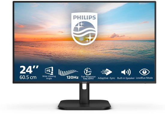 Philips 24E1N1200A - 24 inch Full HD IPS Monitor - HDMI - DisplayPort - 120hz – Outlet, licht beschadigd