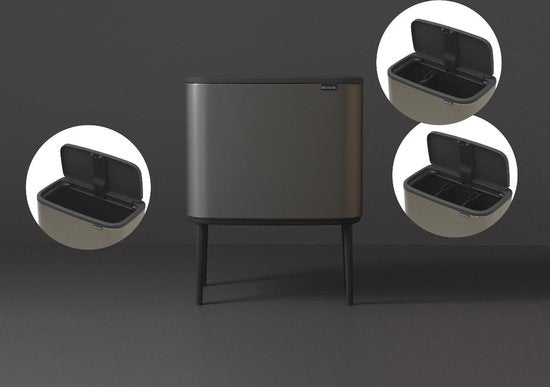 Brabantia Bo Touch Bin 3 x 11 liter Platinum – deksel open
