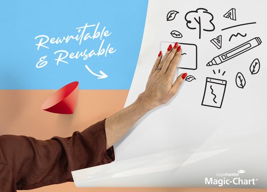 Legamaster Magic-Chart whiteboardfolie – 60 x 80 cm – wit – 25 geperforeerde vellen, incl. 1 uitwisbare bordstift